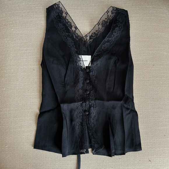 BEST Reformation Cristina French Top Black Noir Lace V Neck Casual Party - Picture 5 of 13